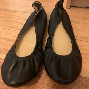J crew black leather ballet flats
